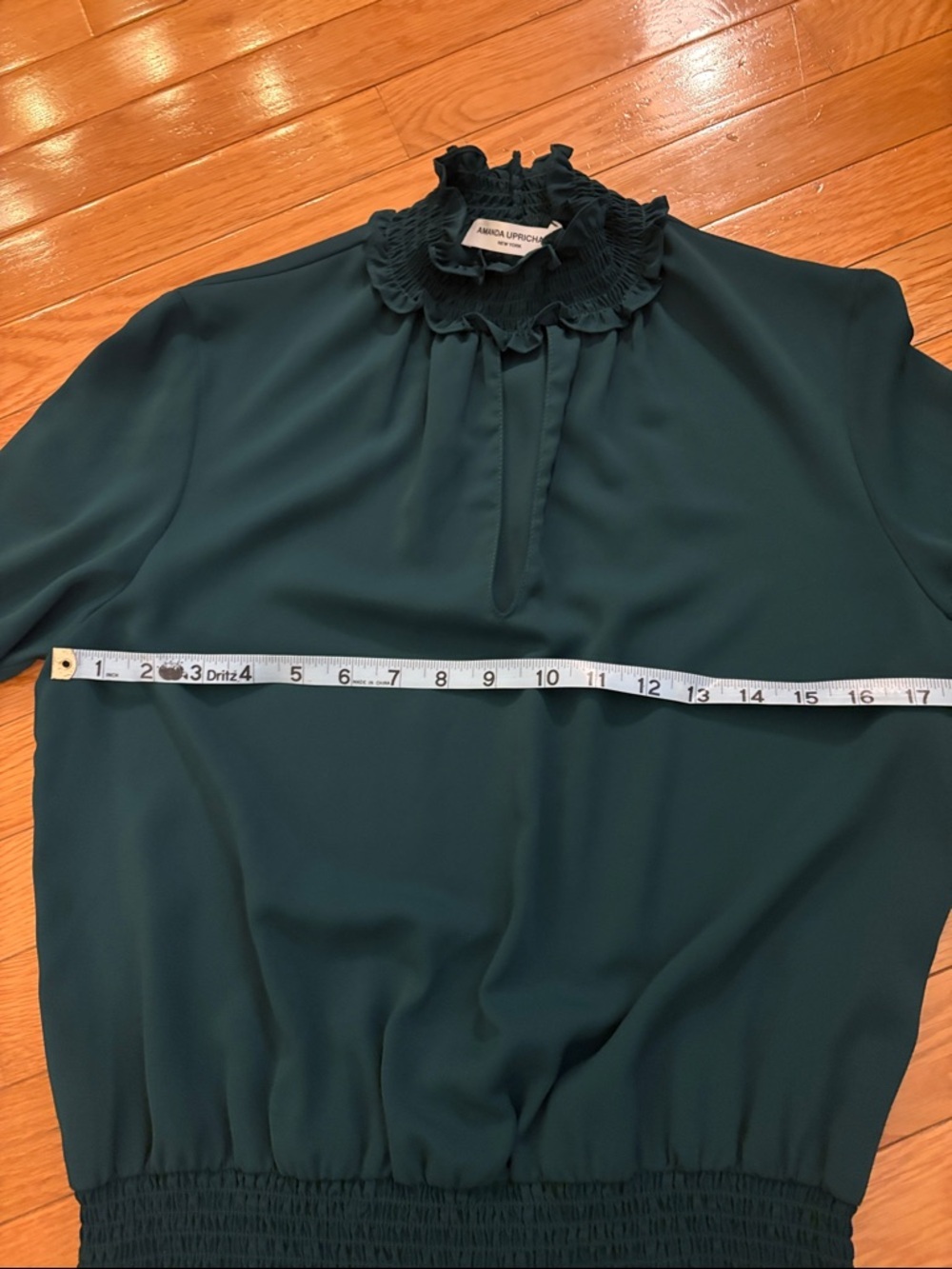 Amanda Uprichard Dark Teal Long Sleeve Smocked Waist Mini Dress - Picture 8 of 10
